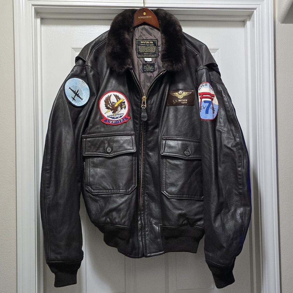 VTG Sporty's Pilot Shop USA TYPE G-1 Leather Flight Jacket‎ Jacket Men's 50 L
